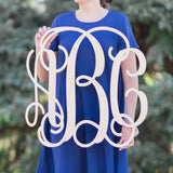 Woman holding three letter monogram sign