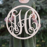 Woman holding three letter monogram sign