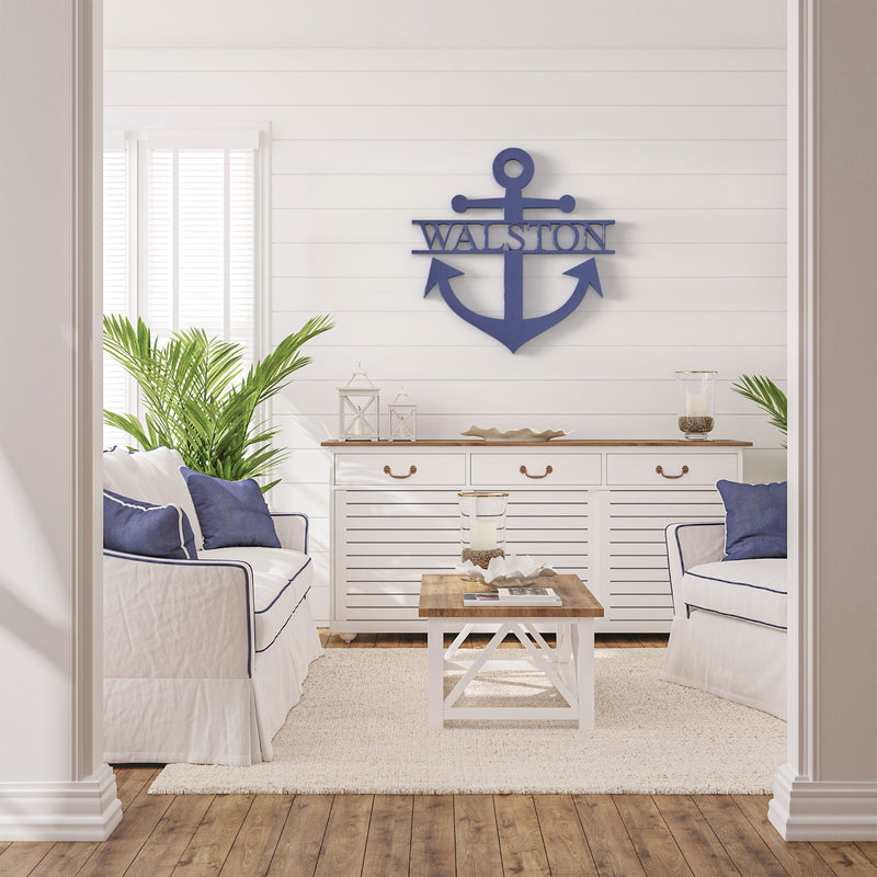 Anchor Last Name Wooden Monogram Sign