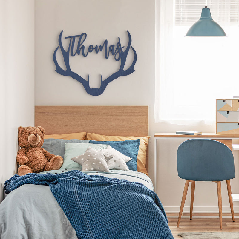 Antler Name Wooden Monogram Sign - Script