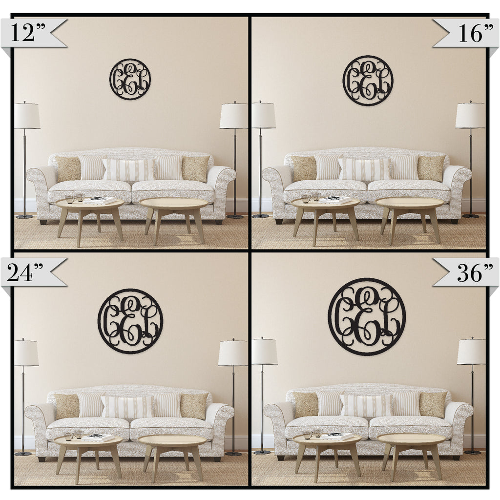 Circle 3-Letter Wood Monogram Sign