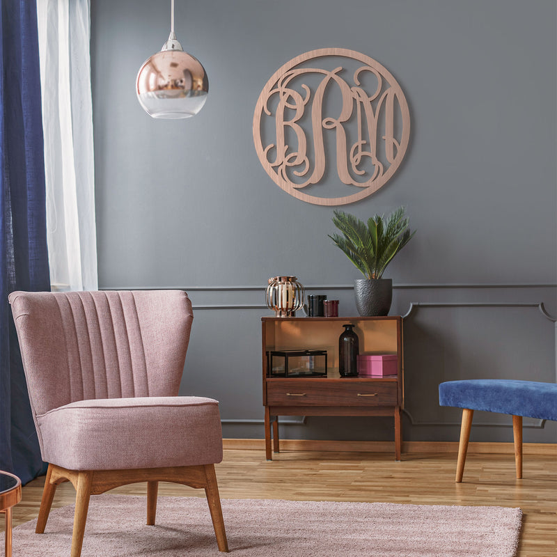 Circle 3-Letter Wood Monogram Sign