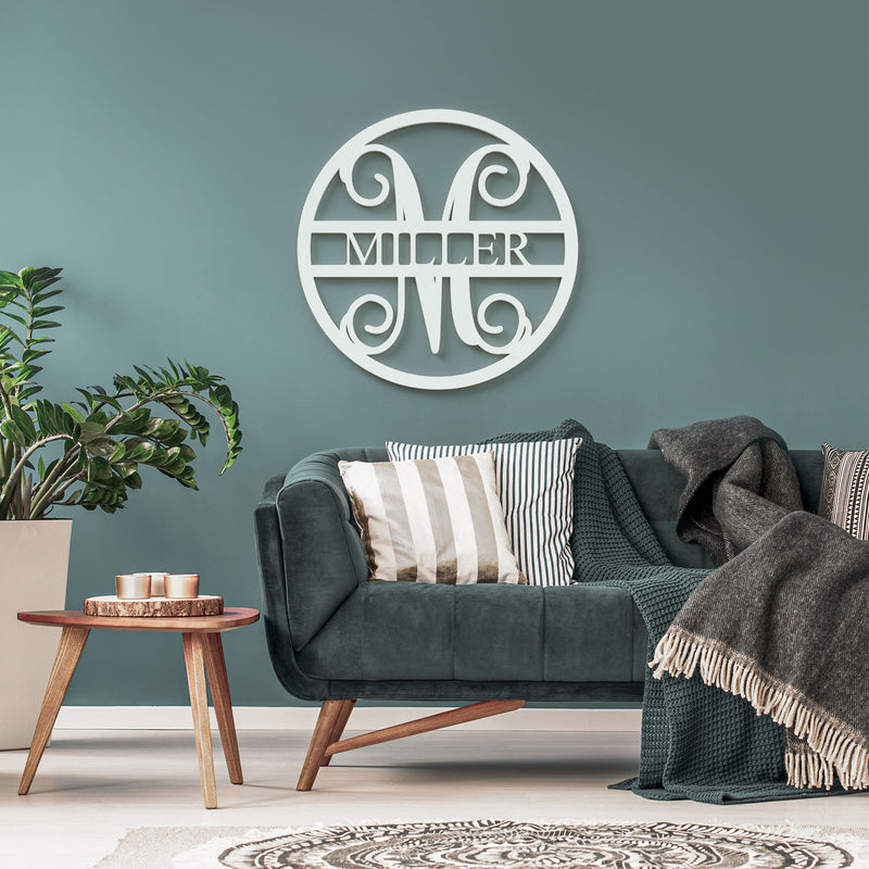Circle Cut Last Name Wooden Monogram Sign