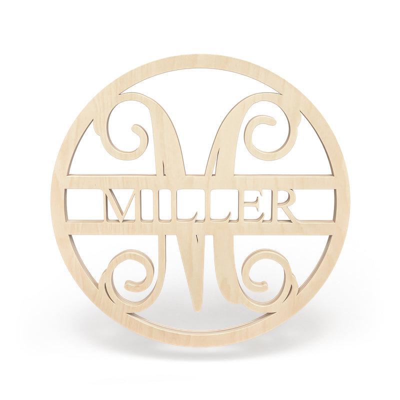 Circle Cut Last Name Wooden Monogram Sign