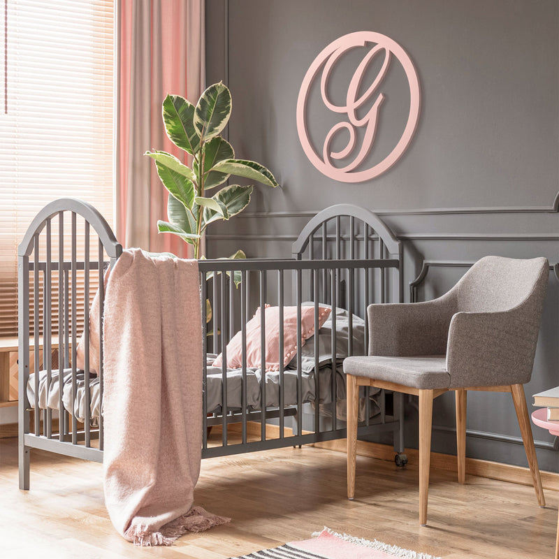 Circle Script Letter Wooden Monogram Sign